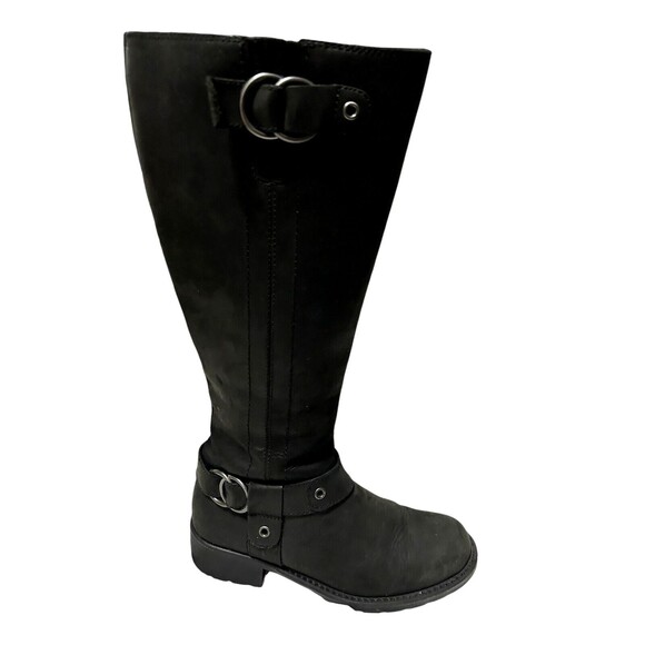 CLARKS Women's Black Leather Riding Tall Knee Hi Size Zip Lined Boots Sz 6M - Picture 1 of 15